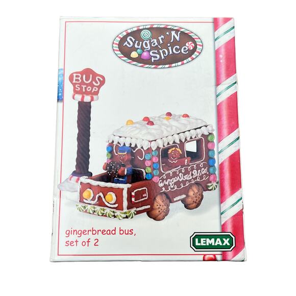 Lemax Sugar N Spice Y2K 2004 Gingerbread Bus Set of 2 Figurines and Candy Road - Picture 3 of 6